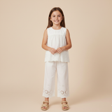 Makemake Organics Organic Eyelet Top And Pant Set - Ivory Eyelet
