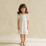 Makemake Organics Organic Eyelet Flutter Dress - Ivory Eyelet