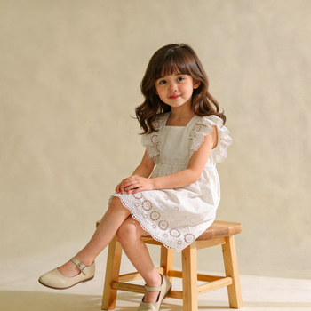 Makemake Organics Organic Eyelet Flutter Dress - Ivory Eyelet
