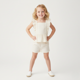 Makemake Organics Organic Eyelet Flutter Top And Shorts Set - Ivory Eyelet