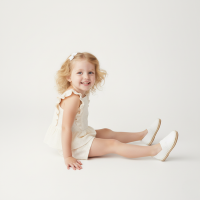 Makemake Organics Organic Eyelet Flutter Top And Shorts Set - Ivory Eyelet