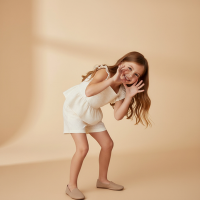 Makemake Organics Organic Eyelet Flutter Top And Shorts Set - Ivory Eyelet