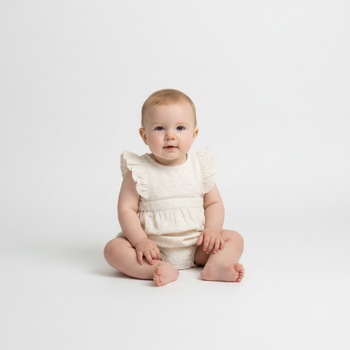 Makemake Organics Organic Eyelet Flutter Romper - Ivory Eyelet