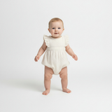 Makemake Organics Organic Eyelet Flutter Romper - Ivory Eyelet