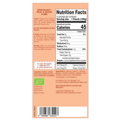 Holle Baby Food Pouches - Organic Fruit & Veggie Puree - Carrot Cat