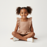 Makemake Organics Organic Eyelet Flutter Top And Shorts Set - Clay Eyelet