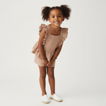 Makemake Organics Organic Eyelet Flutter Top And Shorts Set - Clay Eyelet