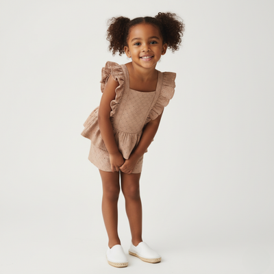 Makemake Organics Organic Eyelet Flutter Top And Shorts Set - Clay Eyelet