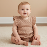 Makemake Organics Organic Eyelet Flutter Romper - Clay Eyelet