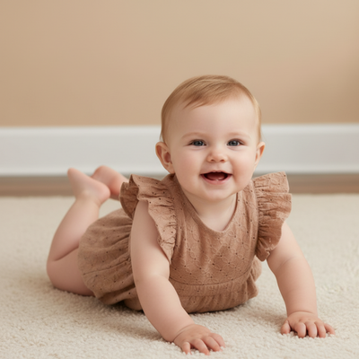 Makemake Organics Organic Eyelet Flutter Romper - Clay Eyelet