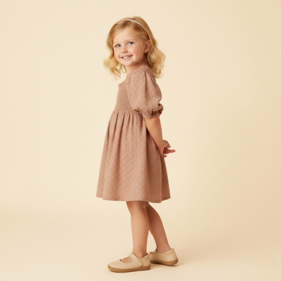 Makemake Organics Organic Eyelet Bubble Sleeve Dress - Clay Eyelet
