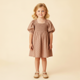 Makemake Organics Organic Eyelet Bubble Sleeve Dress - Clay Eyelet