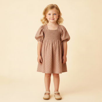 Makemake Organics Organic Eyelet Bubble Sleeve Dress - Clay Eyelet