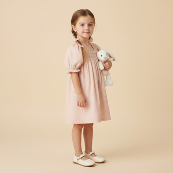 Makemake Organics Organic Eyelet Bubble Sleeve Dress - Blush Eyelet
