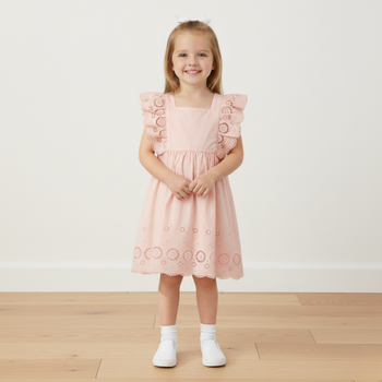 Makemake Organics Organic Eyelet Flutter Dress - Blush Eyelet
