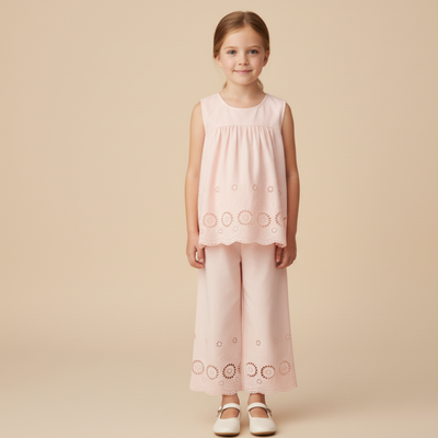 Makemake Organics Organic Eyelet Top And Pant Set - Blush Eyelet