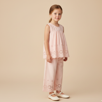 Makemake Organics Organic Eyelet Top And Pant Set - Blush Eyelet