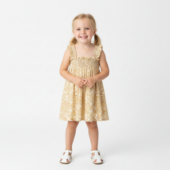 Makemake Organics Organic Smocked Sundress - Yellow Blossom