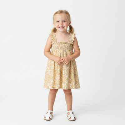 Makemake Organics Organic Smocked Sundress - Yellow Blossom