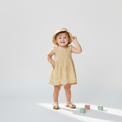 Makemake Organics Organic Smocked Sundress - Yellow Blossom