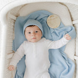 Luxe Collection 100% Organic Cotton Luxury Knit Baby Blanket + Hat Set with Gift Box
