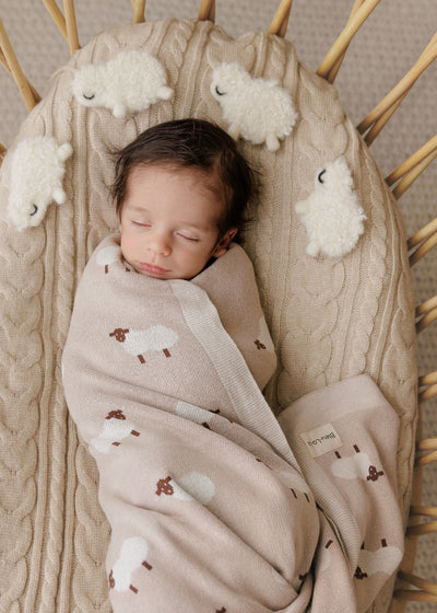 Sheep Knit Receiving Baby Blanket