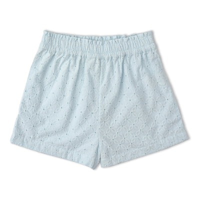 Makemake Organics Organic Eyelet Flutter Top And Shorts Set - Light Blue Eyelet