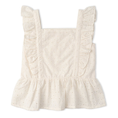 Makemake Organics Organic Eyelet Flutter Top And Shorts Set - Ivory Eyelet
