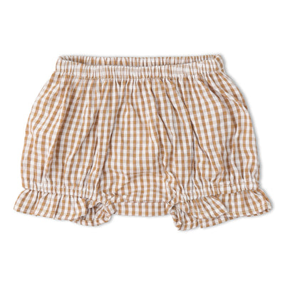 Makemake Organics Organic Smocked Top And Bloomer Set - Caramel Check
