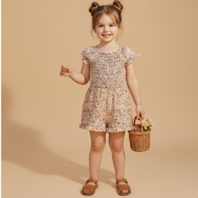 Makemake Organics Organic Smocked Jumpsuit - Pastel Bloom