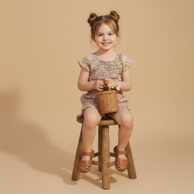 Makemake Organics Organic Smocked Jumpsuit - Pastel Bloom