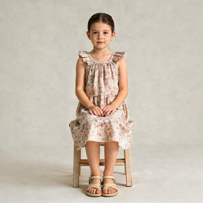 Makemake Organics Organic Ruffle Tiered Dress - Pastel Bloom