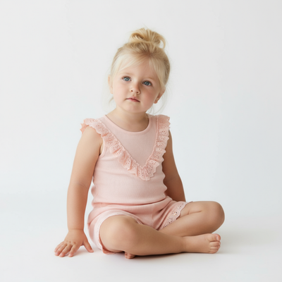 Makemake Organics Organic Ruffle Top & Shorts Set - Blush