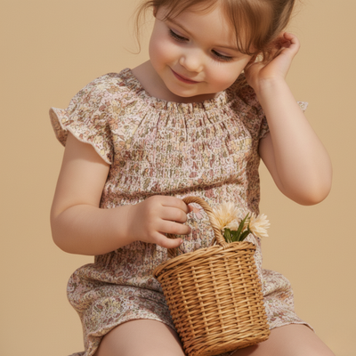 Makemake Organics Organic Smocked Jumpsuit - Pastel Bloom