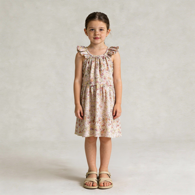 Makemake Organics Organic Ruffle Tiered Dress - Pastel Bloom