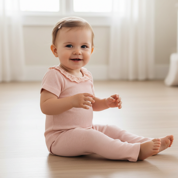Makemake Organics Organic Lace Collar Onesie & Tights Set - Blush