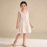 Makemake Organics Organic Flutter Buttoned Tiered Dress - Spring Weave