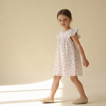 Makemake Organics Organic Short Sleeve Flutter Dress - Pink Bloom