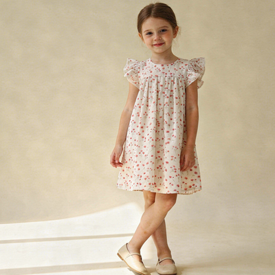 Makemake Organics Organic Short Sleeve Flutter Dress - Pink Bloom