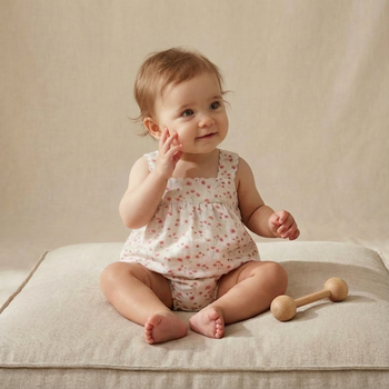 Makemake Organics Organic Scalloped Top & Bloomers Set - Pink Bloom