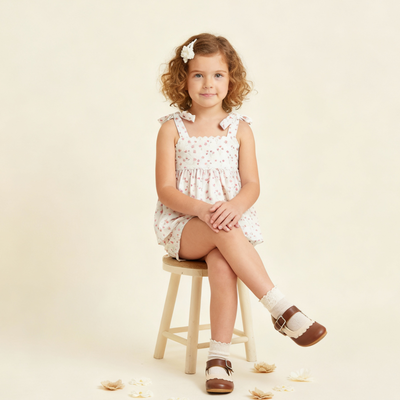 Makemake Organics Organic Tie Up Top & Shorts Set - Pink Bloom