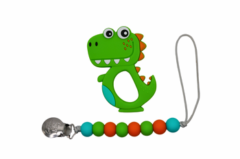 Dinosaur Teether Set with Silicone Pacifier Clip