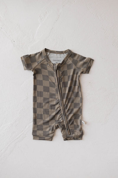 Shortie Bamboo Zip | Faded Brown Checkerboard