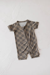 Shortie Bamboo Zip | Faded Brown Checkerboard