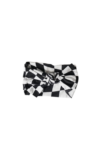 Bamboo Head Wrap | Black & White Wavy Checkerboard