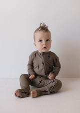 Bamboo Zip Pajamas | Brown & Black Lightning Bolt