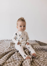 Bamboo Zip Pajamas | White & Black Lightning Bolt