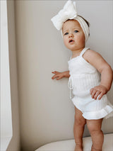 Sleeveless Ruffle Baby Romper - White