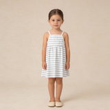 Makemake Organics Organic Tie-Back Strap Dress - Fog Stripes