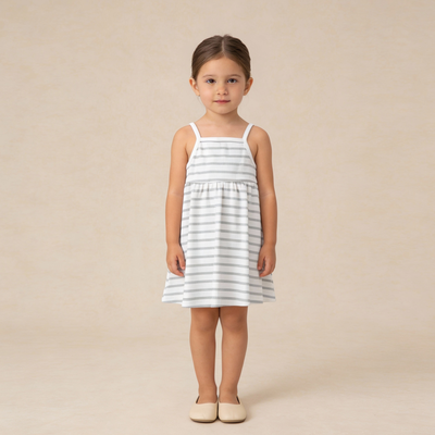 Makemake Organics Organic Tie-Back Strap Dress - Fog Stripes